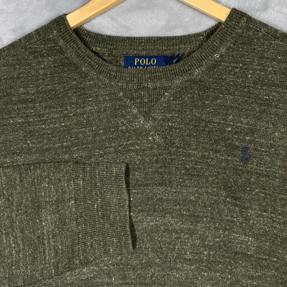 Polo Ralph Lauren Mens Olive Green Heather Cotton Crewneck Sweater M Pony Logo